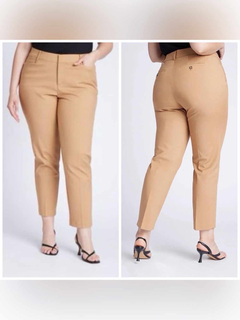 Eloquii 16 R Dune Brown Kady Fit Double Weave Ankle High-Rise Trouser Pants